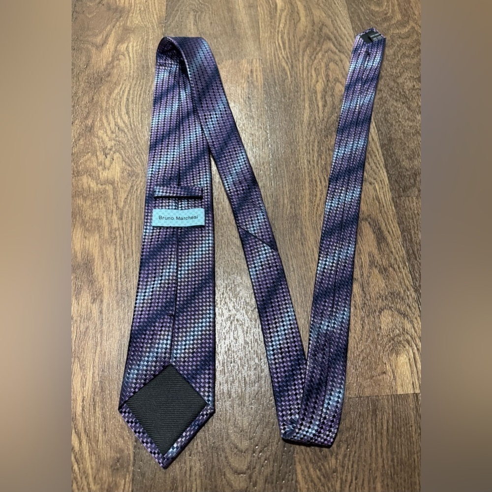 Bruno Marchesi 100% Silk Tie Hand Made Iridescent Purple Geometric - Picture 5 of 8